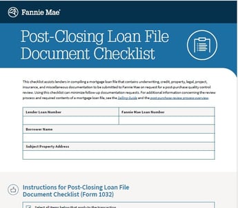 Post Close Document Checklist - Fannie Mae
