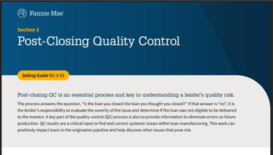 Fannie Mae Seller Guide - Post Close QC